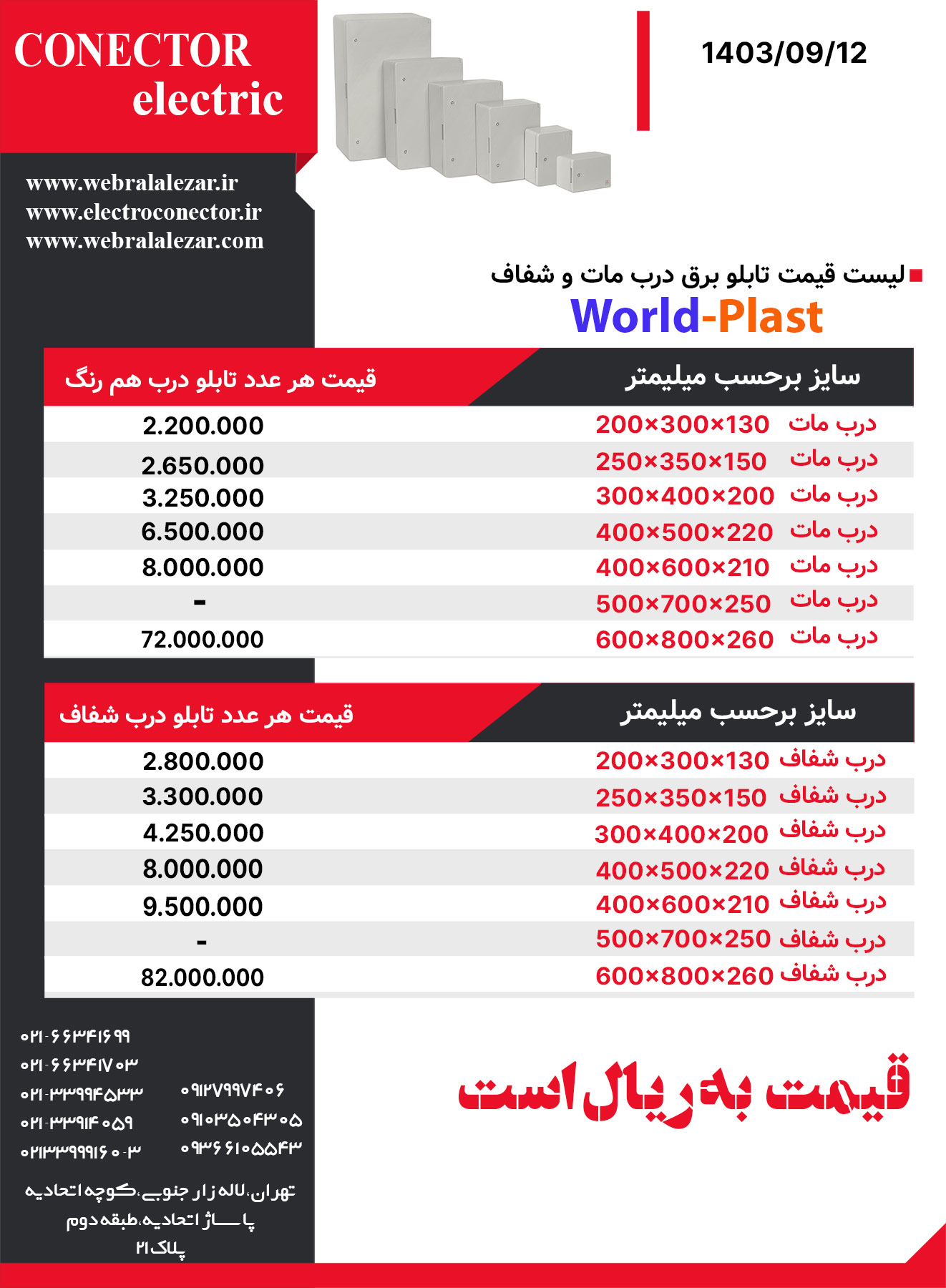 لیست قیمت تابلو برق پلاستیکی wordplast