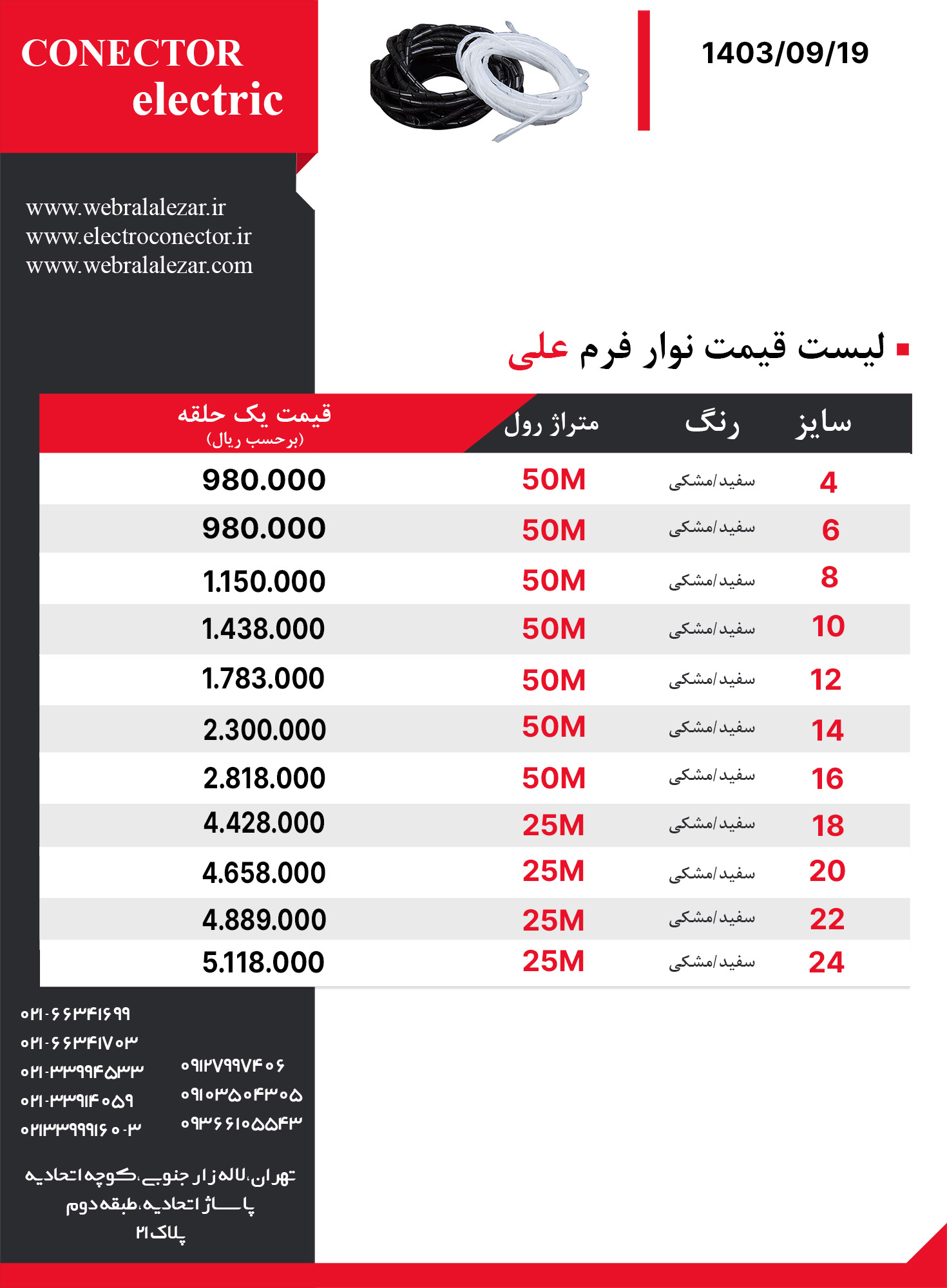 لیست-قیمت-نوار-فرم-علی-CONECTOR